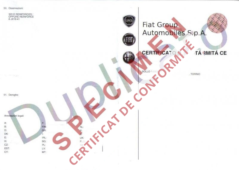 Certificat de conformité gratuit Lancia 